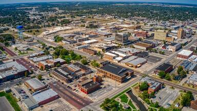 Aerial View of Downtown Hutchinson, Kansas in Summer