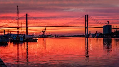JUNE 27, 2017 - Talmadge Memorial Bridge and US 17 at sunset goes over Savannah River between Savannah Georgia and Hutchinson Island