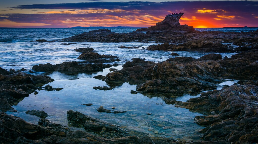 Tide pools at sunset, at Little Corona Beach, in Corona del Mar,