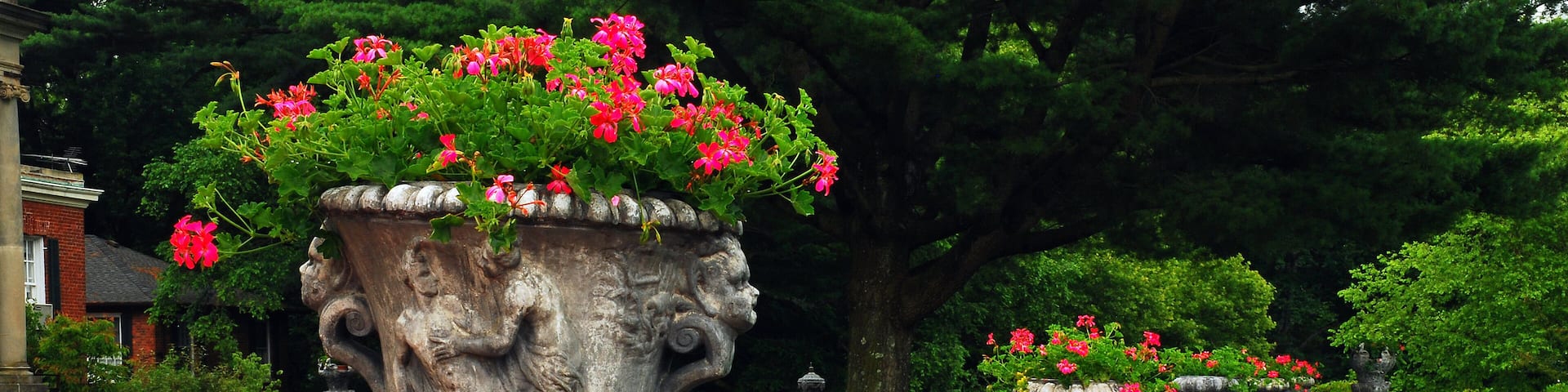 Flowers decorate a terrace of an estate