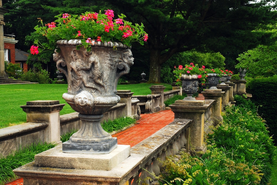 Flowers decorate a terrace of an estate