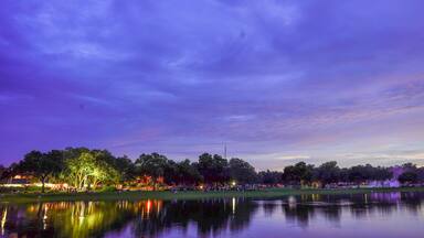 Zephyrhills, FL, USA - 06 30 2024: night landscape of lake at Zephyrhills in Florida