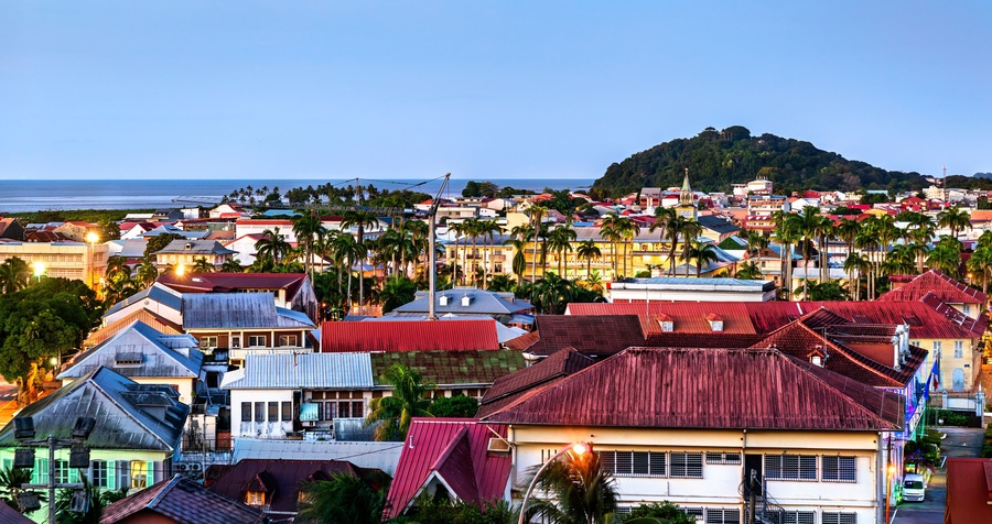 Aerial panorama of Cayenne, the capital of French Guiana in South America