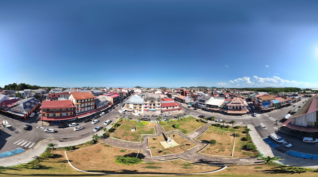 360 aerial photo taken with drone of Cayenne Market in Cayenne, French Guiana, France