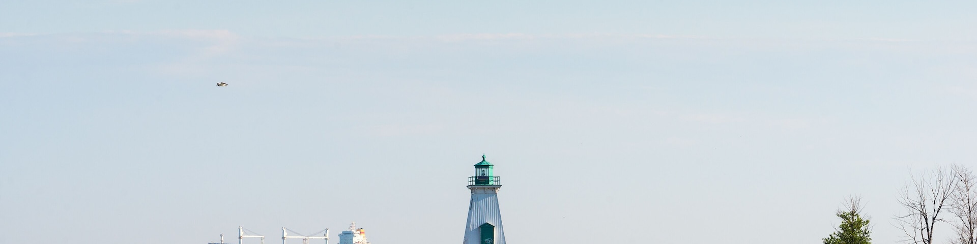 Port Dalhousie Lighthouse and a freight ship