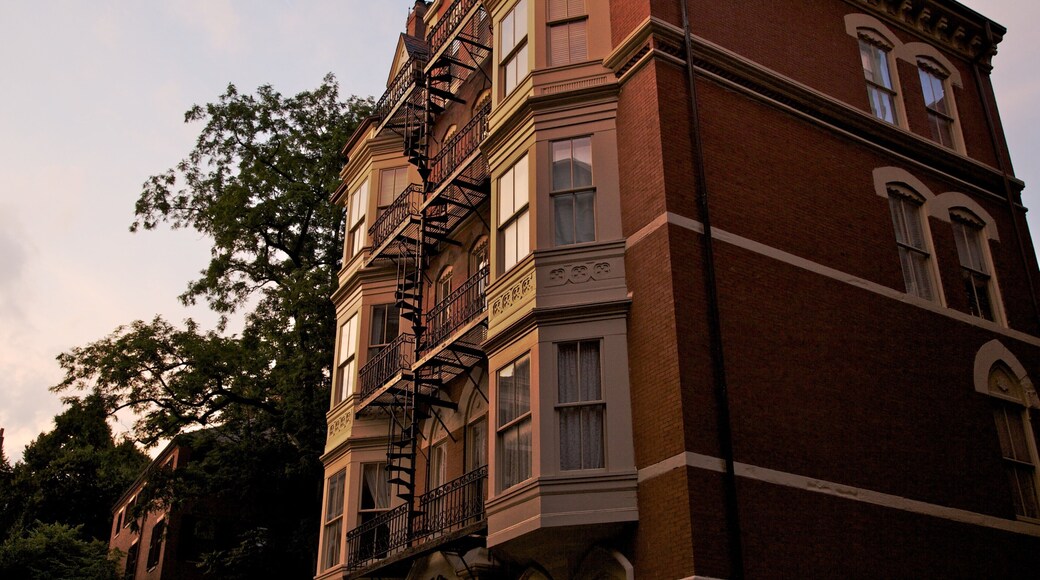 Historic architecture and serene evening in Beacon Hill, Boston, showcasing brick buildings and fire escapes