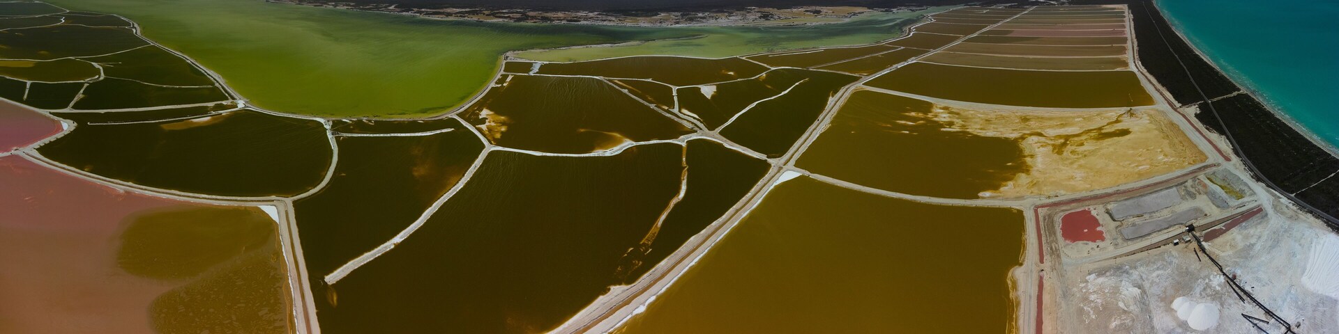 Pink lakes and ocean, nature in Las Coloradas, Mexico