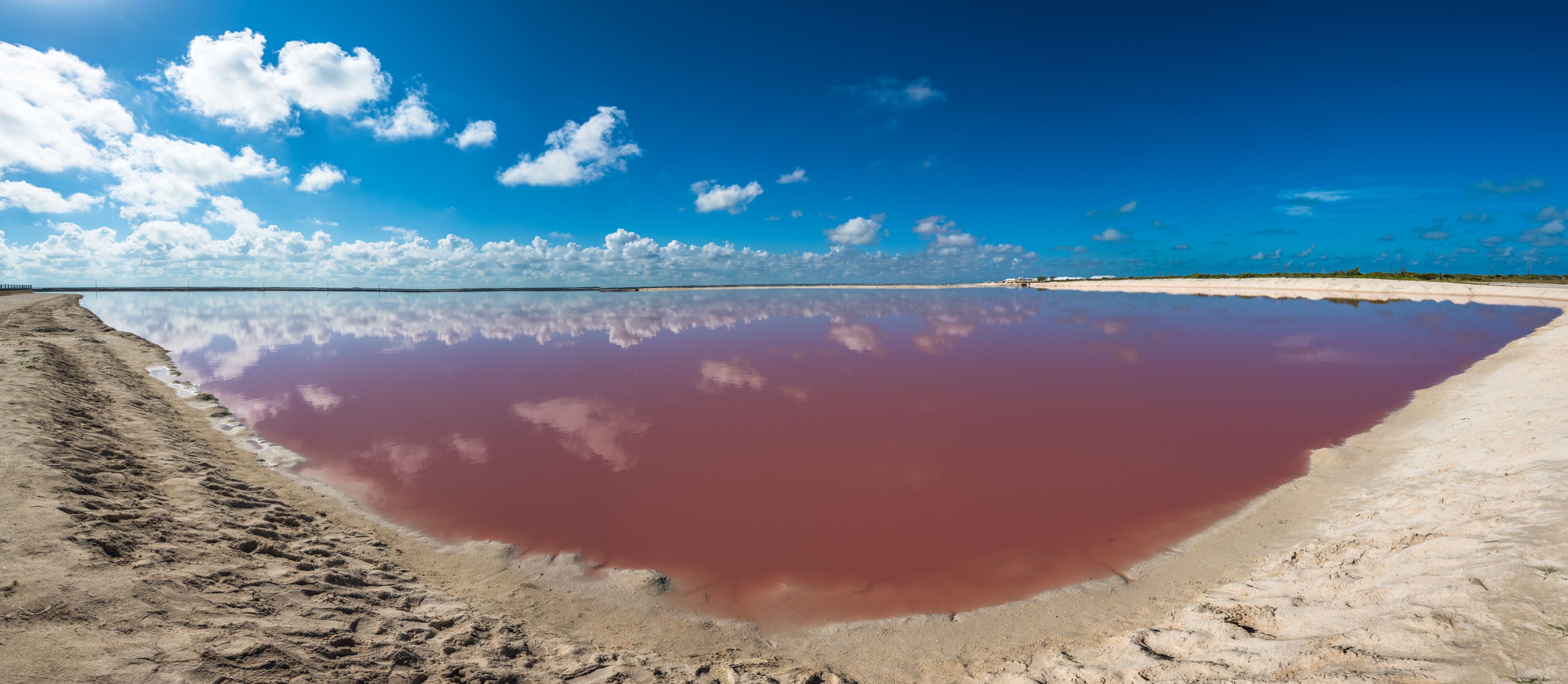 Salt pink lagoon in Las Coloradas, Yucatan, Mexico