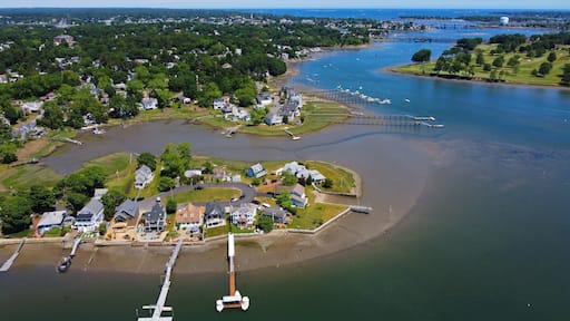Aerial view of Danvers Fosters Point at the bank of Crane River in city of Danvers, Massachusetts MA, USA.