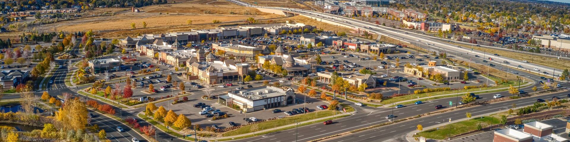 Aerial View of a Business District in Westminster, Colorado during Autumn