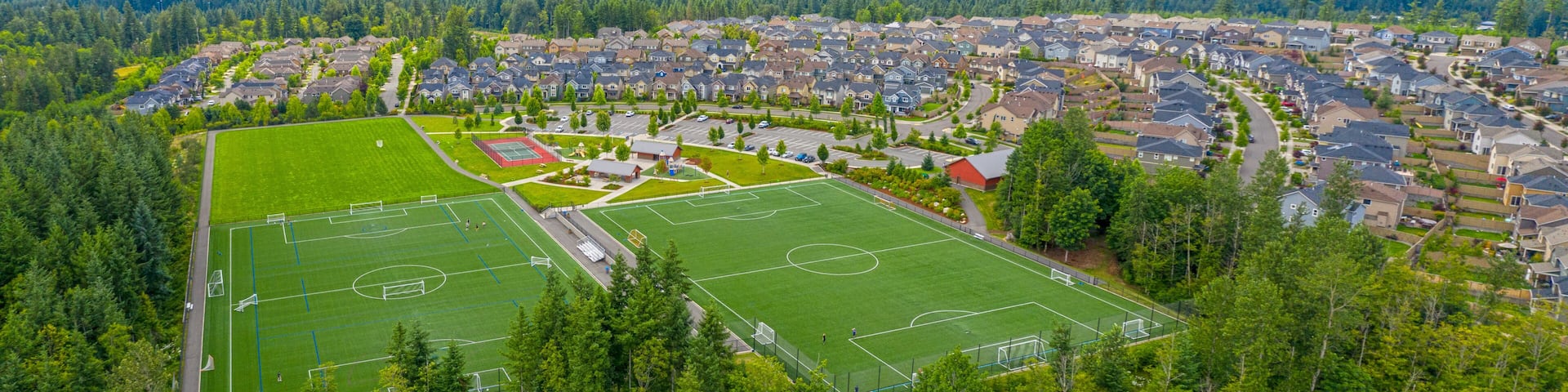 Snoqualmie Ridge Washington Aerial View Community Park Soccer Fields and Housing Development
