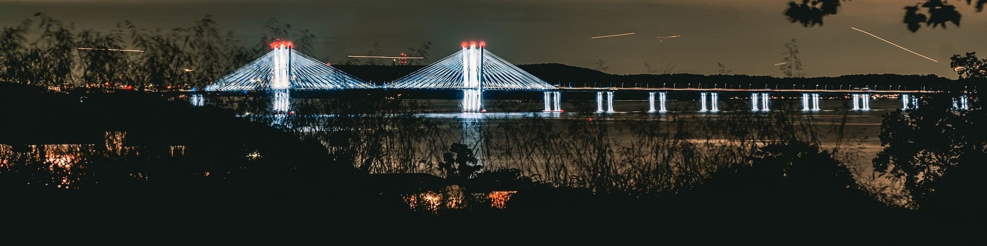 Beautiful view of the Tappan Zee Bridge in New York at night