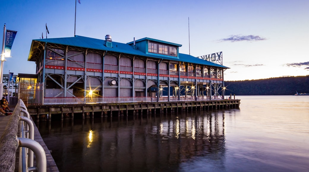 Yonkers, NY - Aug 13, 2022 Landscape view of the iconic Yonkers Recreation Pier, located at the foot of Main Street in the Downtown Waterfront District.