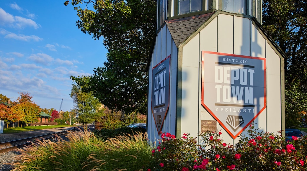 Golden Hour at Historic Depot Town Ypsilanti with Autumn Foliage