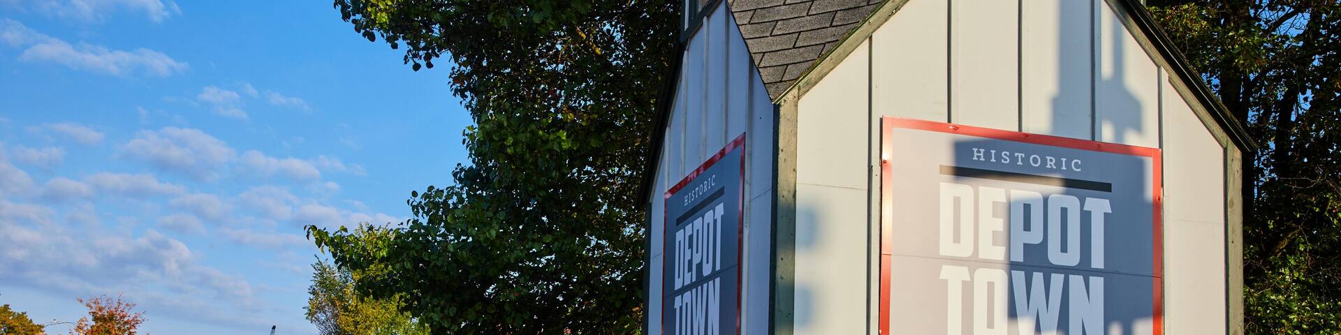 Golden Hour at Historic Depot Town Ypsilanti with Autumn Foliage