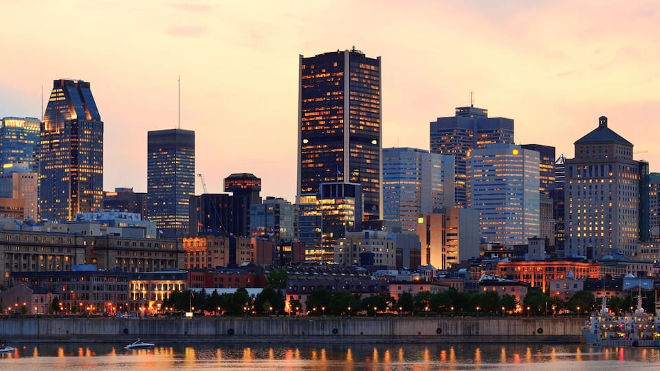 Montreal over river at dusk