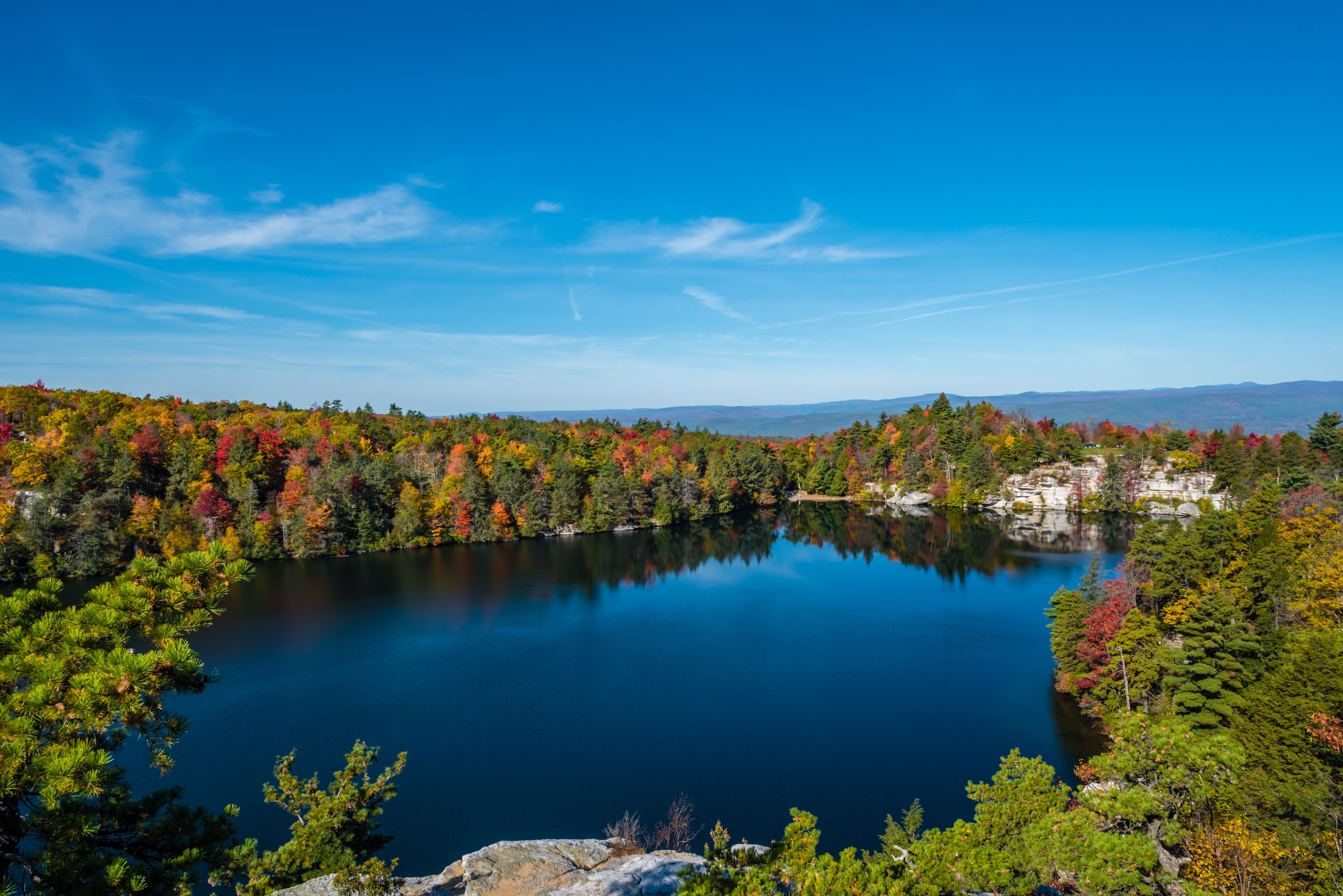 A beautiful lake scene on the top of  a mountain in  Autumn/Fall, Minnewaska State Park Preserve, New York
