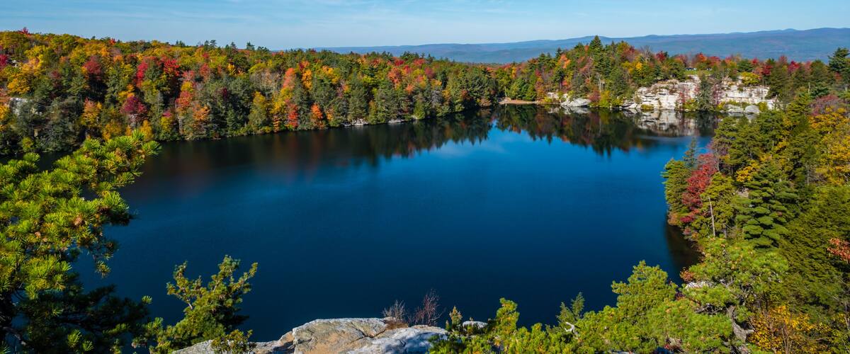 A beautiful lake scene on the top of a mountain in Autumn/Fall, Minnewaska State Park Preserve, New York