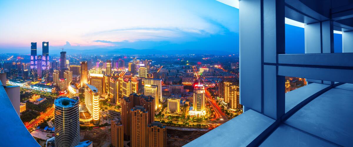 modern high-rise buildings line the new honggutan district in nanchang, jiangxi province. China's important manufacturing center and birthplace of the aviation industry