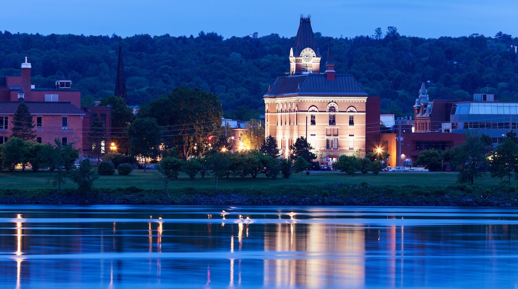 City hall by Saint John River at dusk