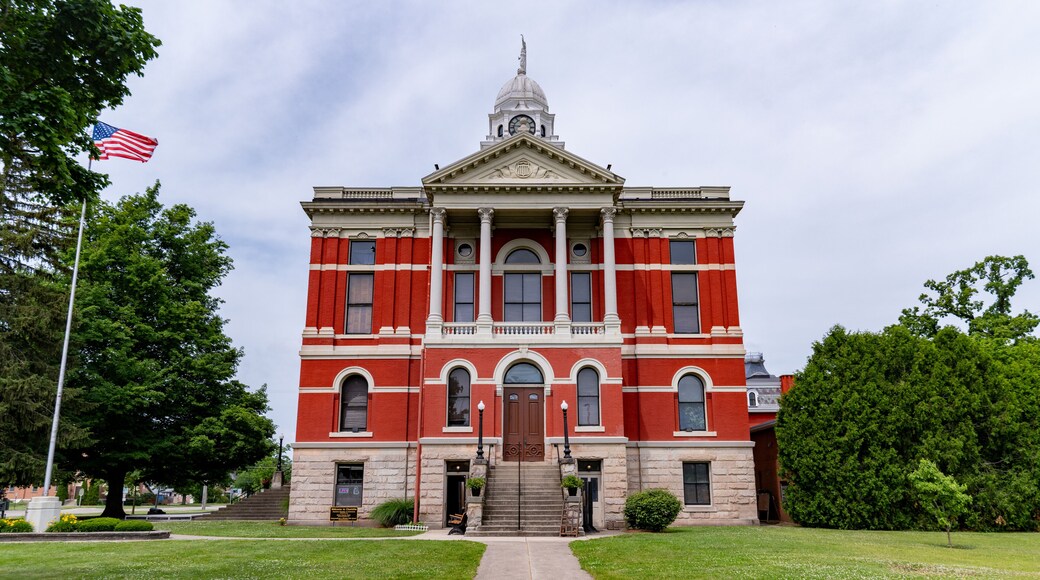 Eaton County Courthouse in Charlotte Michigan with Blue Skies and Clouds