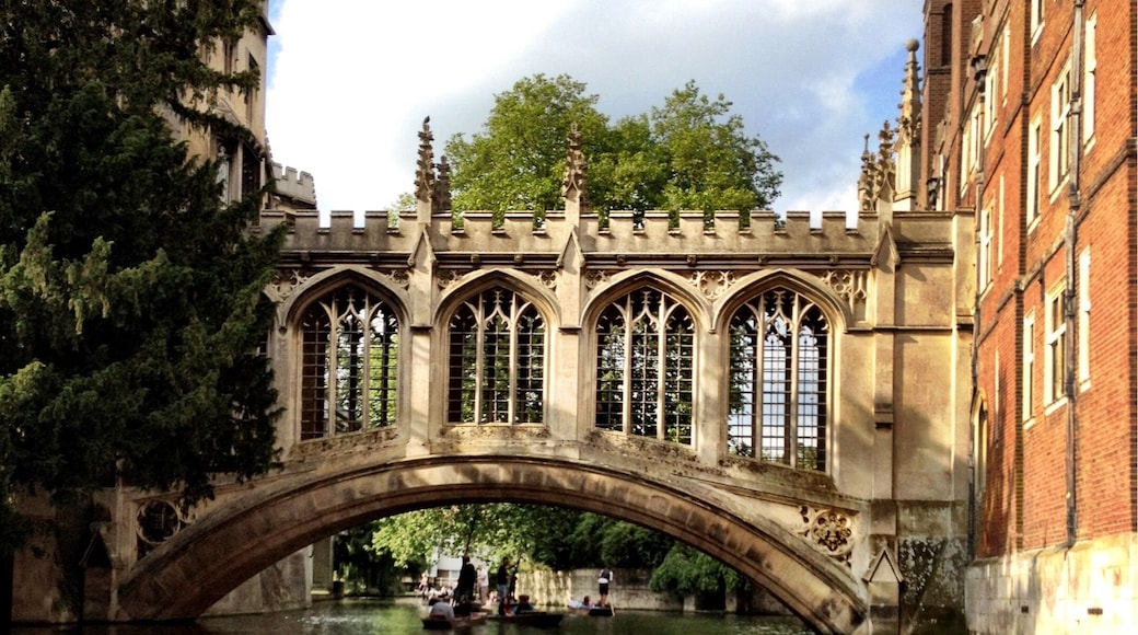 The Bridge of Sighs, Cambridge. Built in 1831 it crosses the River Can between two parts of Saint John's College. Named after the Bridge of Sighs in Venice. Take a punt trip down the Backs - behind all the Colleges. I recommend Scudamores from their boatyard on Mill Lane.