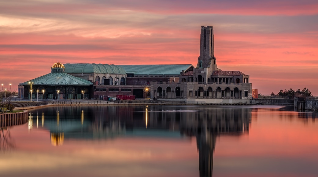 Historic Asbury Park Carousel House and Steam Plant at Sunrise with Reflections on Wesley Lake