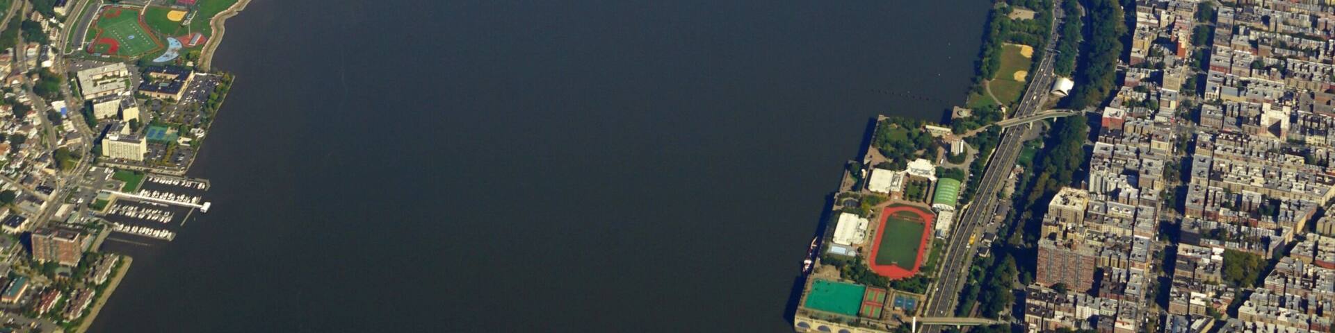 Aerial view of the George Washington Bridge over the Hudson River between New York and New Jersey