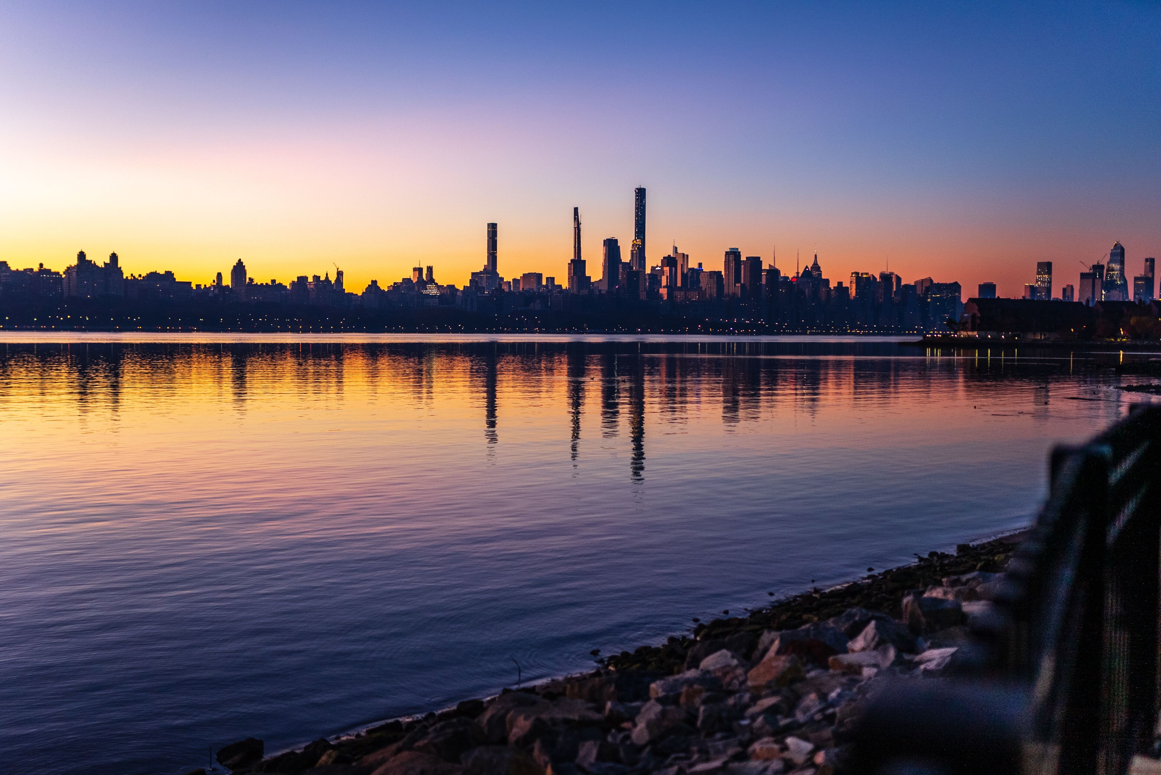 New York City Sunrise Skyline From Edgewater New Jersey 