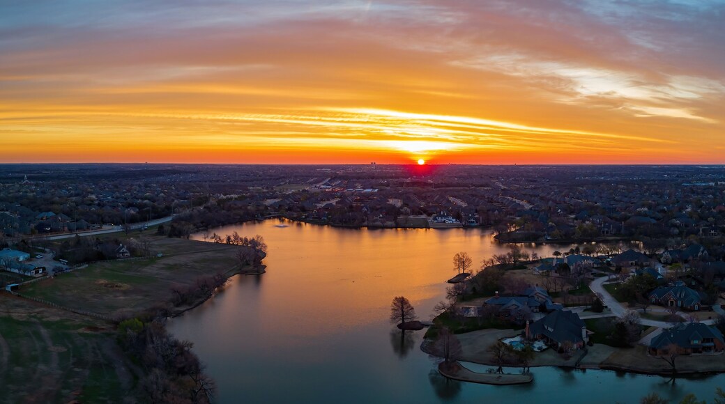 Aerial view of the beautiful sunrise landscape over Edmond area