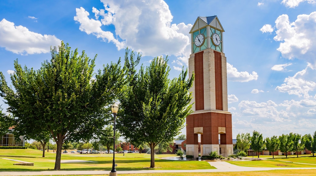 Sunny view of the Freede Centennial Tower of Oklahoma Christian University