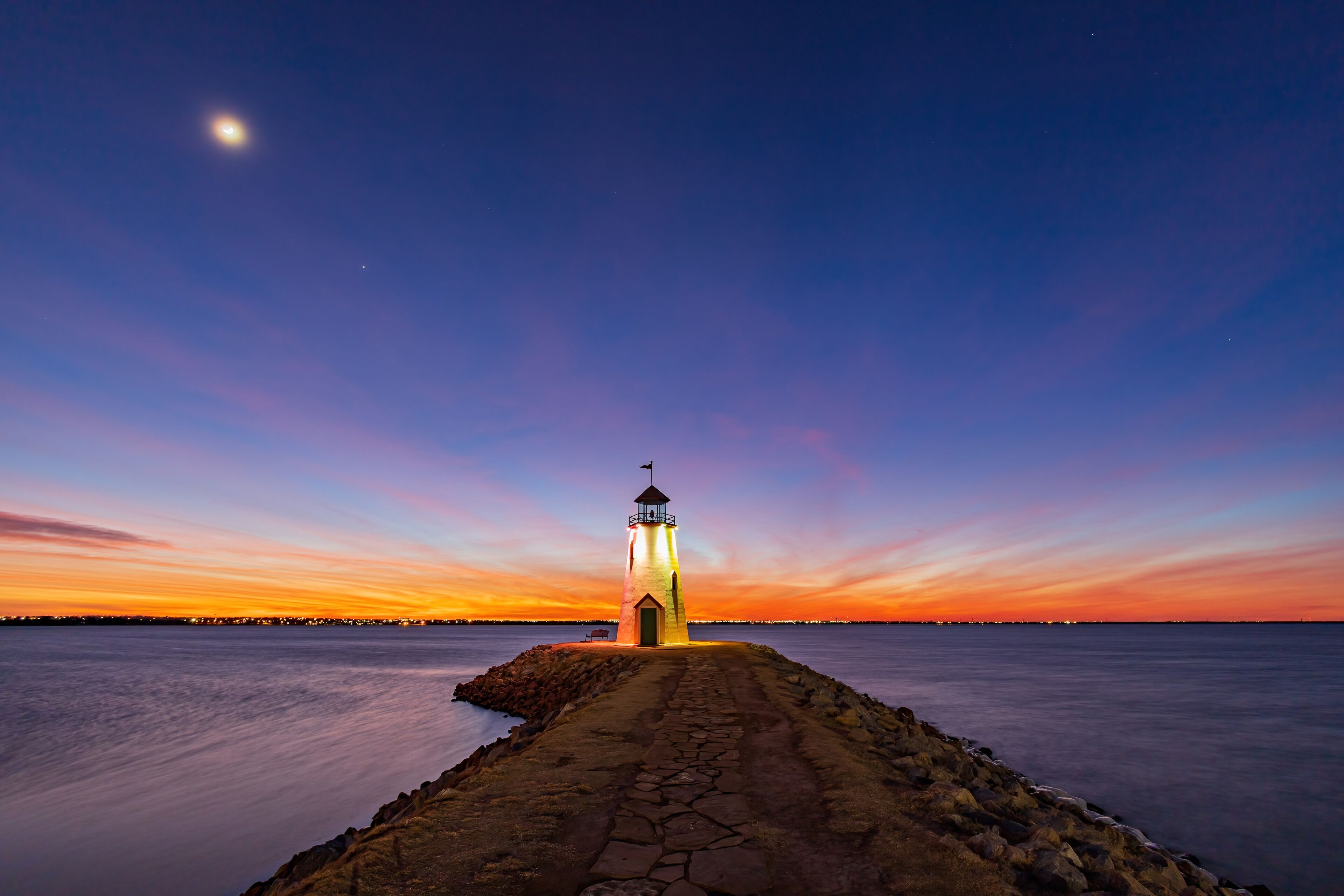 Sunset beautiful landscape of the Lake Hefner lighthouse
