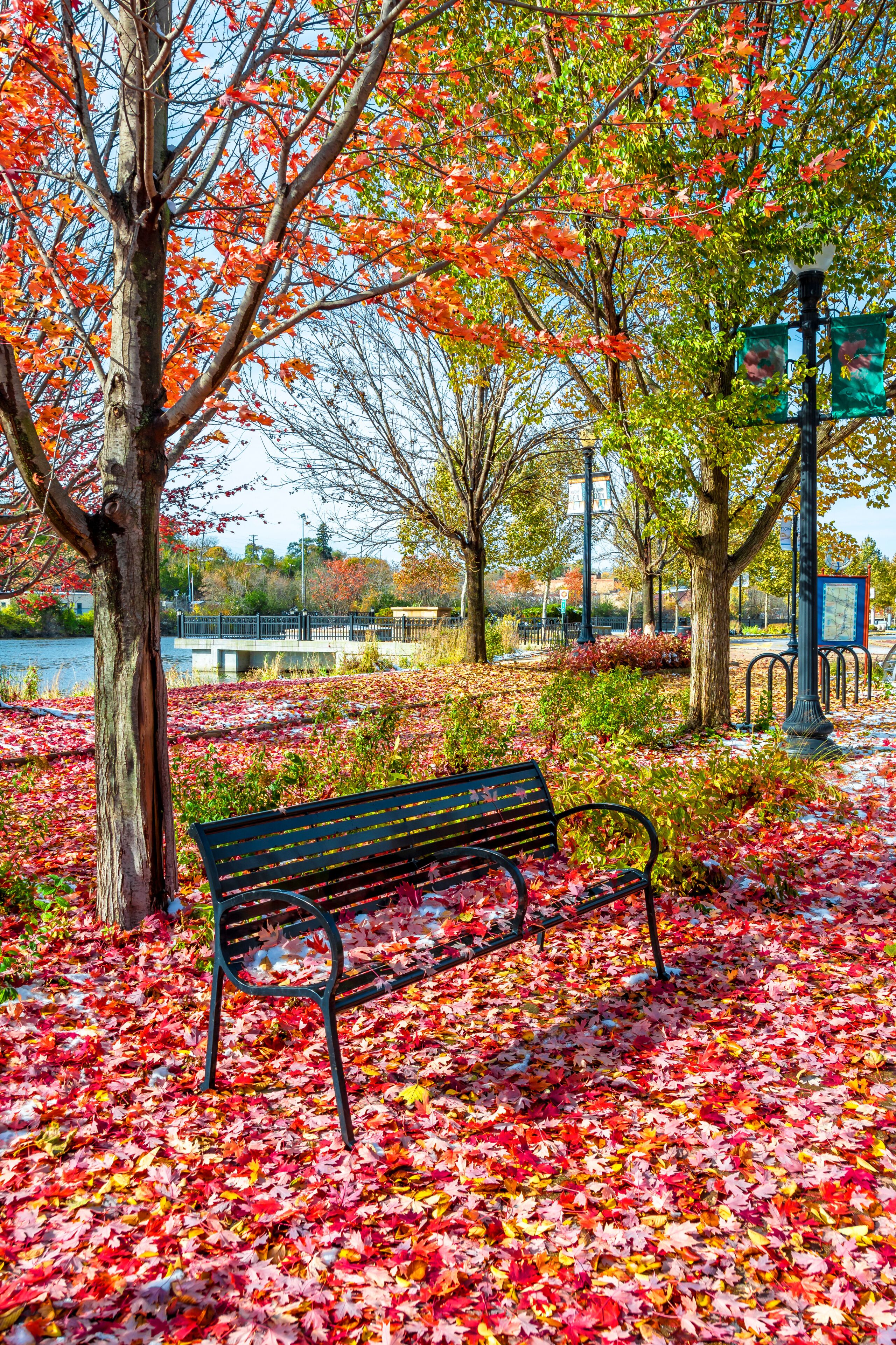 Elgin Town Park view with autumn colors in Illinois of USA