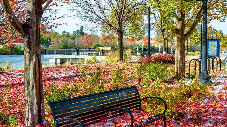 Elgin Town Park view with autumn colors in Illinois of USA