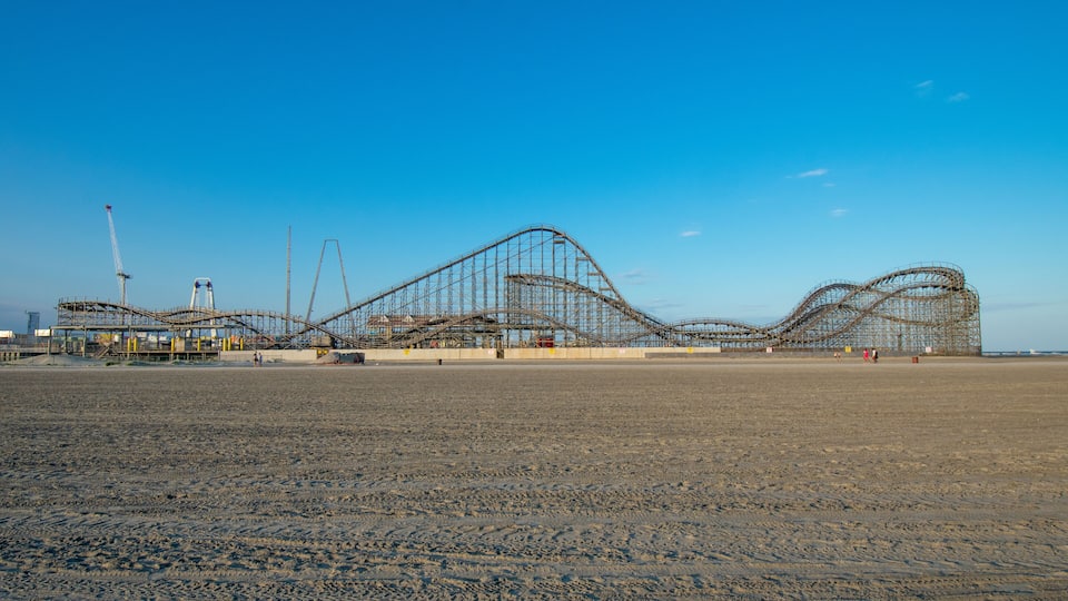 A Wooden Roller Coaster on a Boardwalk in Wildwood New Jersey