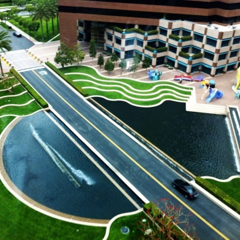 Very nice courtyard surrounded by high rise buildings. Lots of artwork and fountains to see. This photo was taken through glass, so it's not as clear. 