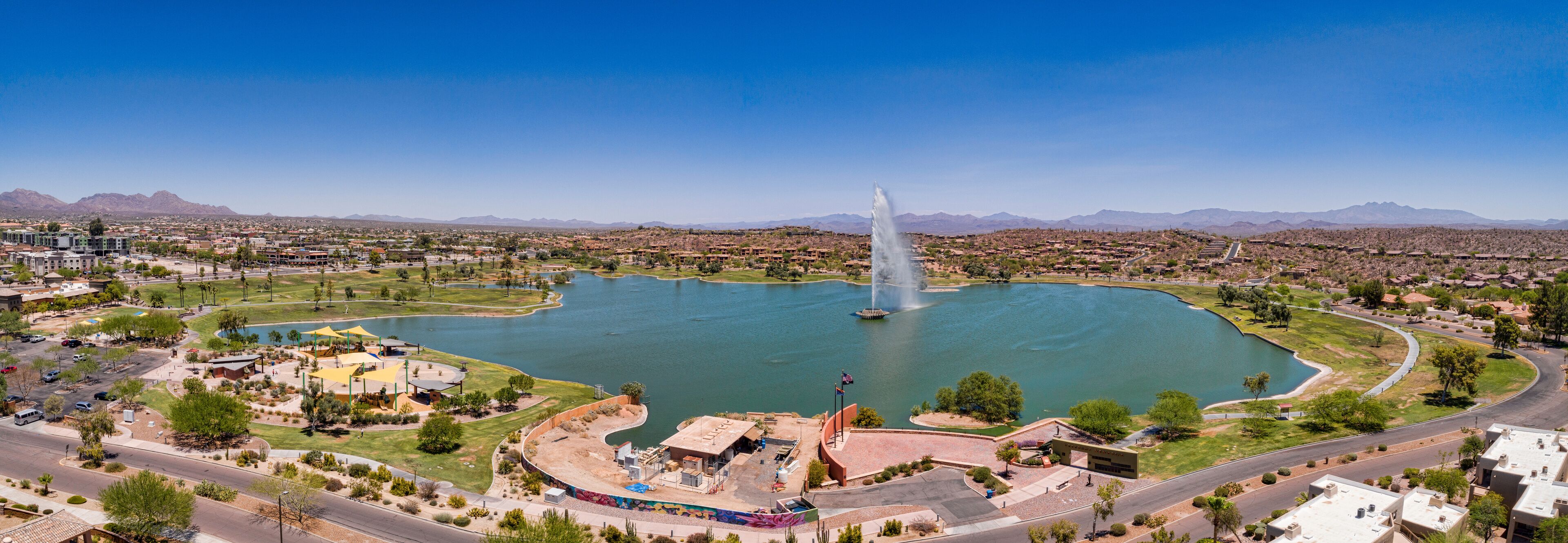 Fountain Hills park, Fountain Hills, Arizona. This is a 4 image aerial panoramic.