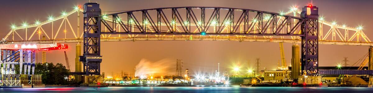Goethals Bridge and Arthur Kill Lift bridge by night