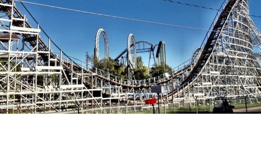 The Tornado and Dragon roller coasters at Adventureland.