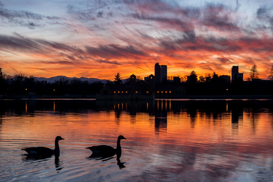 Colorful sunset in the Denver City Park