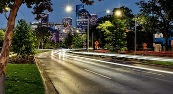 View of Allen Parkway with Downtown Houston is the background at Night
