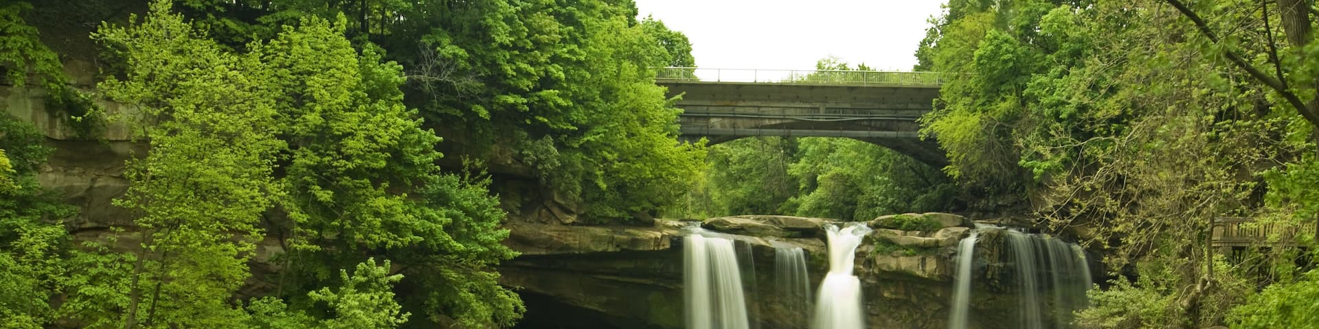 East Falls in Elyria Ohio. This large waterfall is found in the middle of an urban area near Cleveland Ohio.; Shutterstock ID 31620121