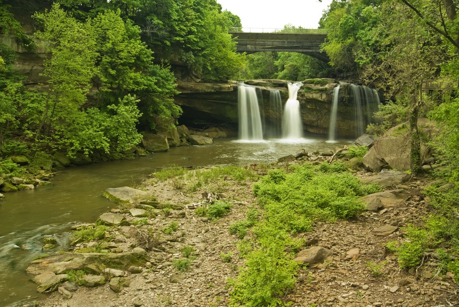 East  Falls  in  Elyria Ohio. This large waterfall is found in the middle of an urban area near Cleveland Ohio.; Shutterstock ID 31620121