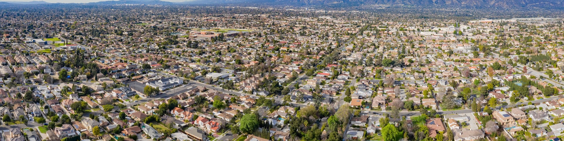 Aerial view of the San Gabriel Mountains and Arcadia area
