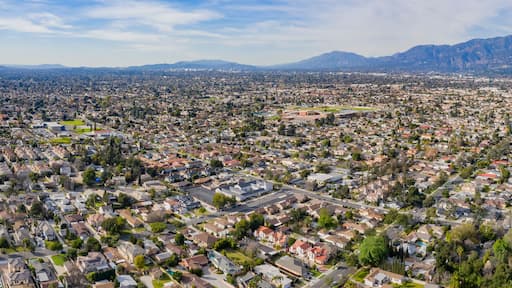 Aerial view of the San Gabriel Mountains and Arcadia area