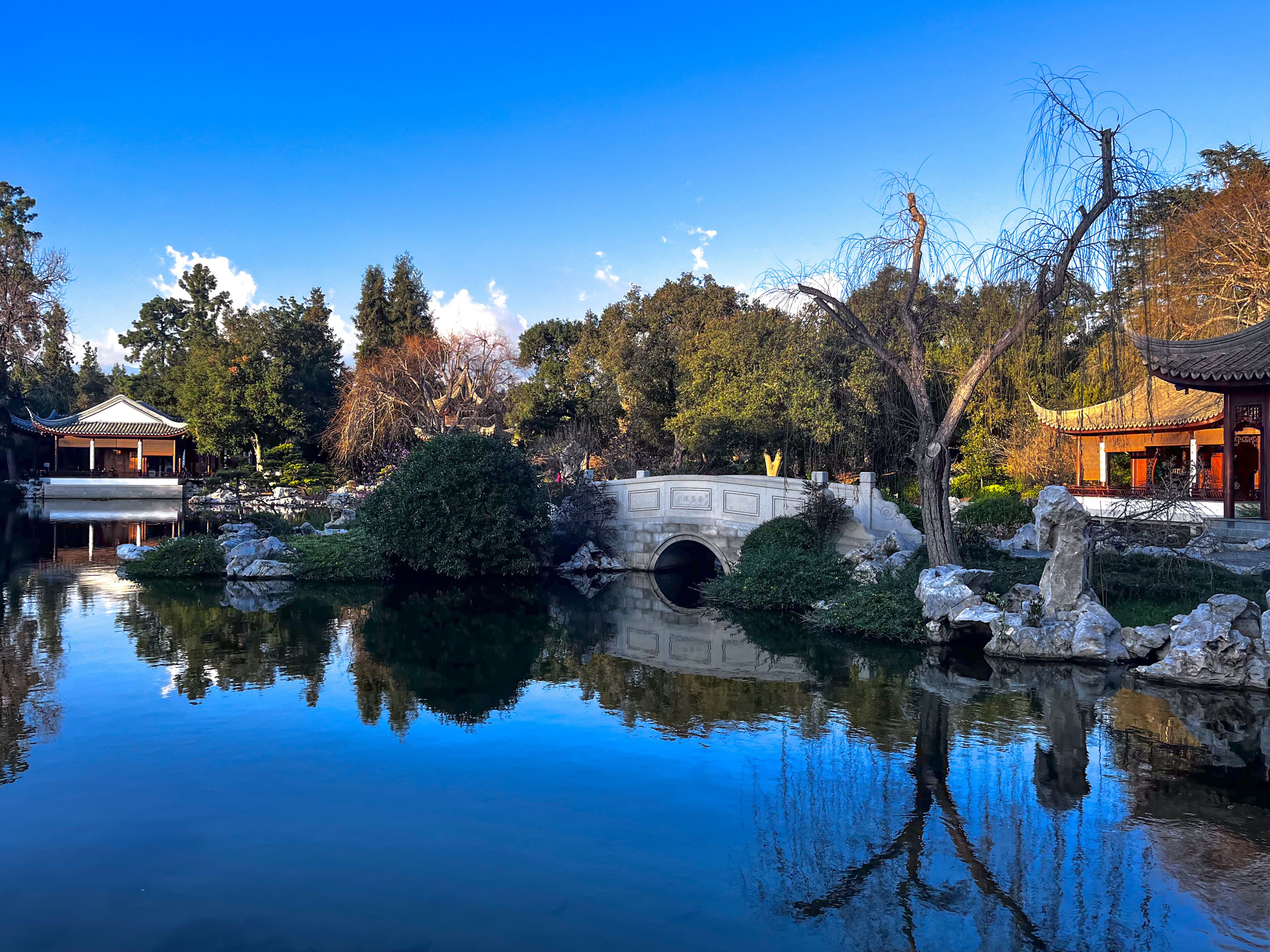 Stone Bridge Over Pond, Huntington Chinese Garden, Huntington Botanical Gardens, Arcadia, California 