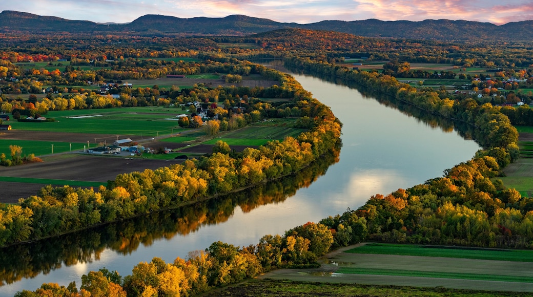 Pioneer Valley with the Connecticut River in Deerfield, Massachusetts at sunset- Northeast agriculture