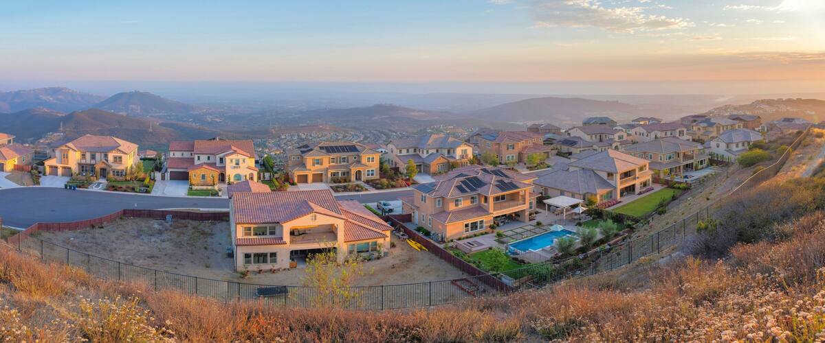 View of a fenced residential area at San Diego, California