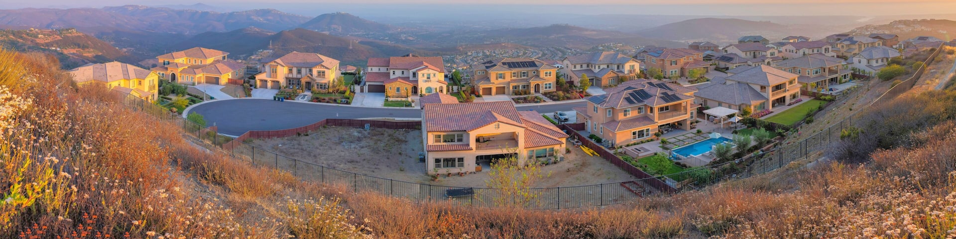 View of a fenced residential area at San Diego, California
