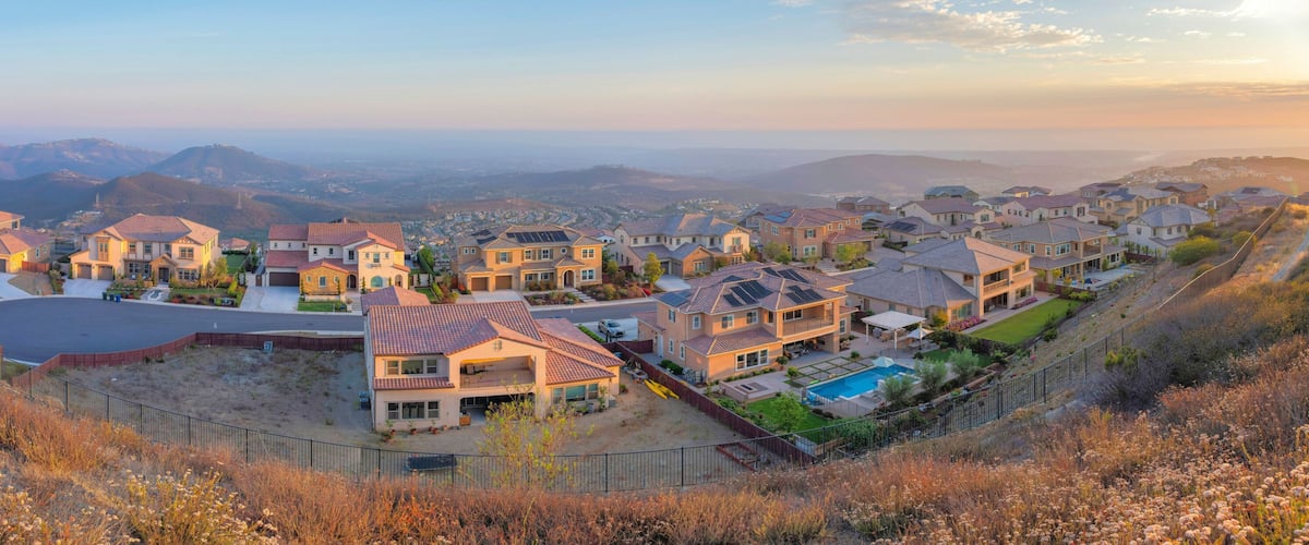 View of a fenced residential area at San Diego, California
